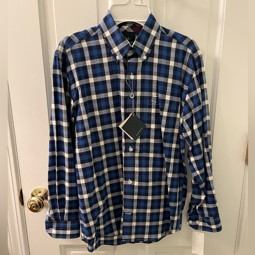 Tailorbyrd Navy and White Checkered Button Down Shirt - NEW WITH TAGS